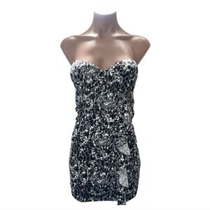 GUESS Strapless Bustier Bodycon Mini Dress Animal Print Ruffle Women's M NWT